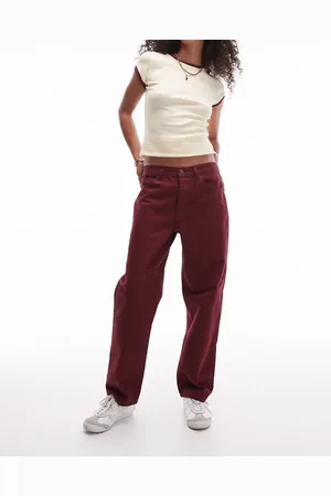 Topshop Runway mid rise straight jean in burgundy