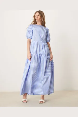 Glamorous Puff sleeve stripe dress in blue and white