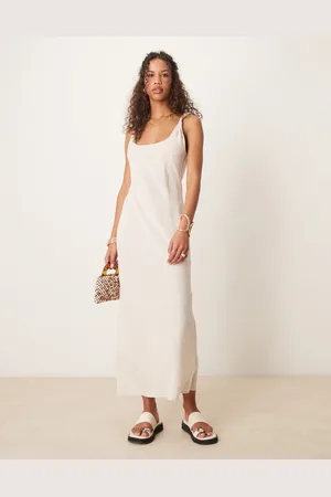 ASOS Linen look twist strap bias maxi dress in oatmeal