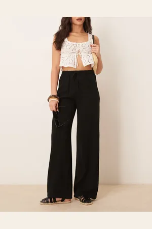 Stradivarius Linen look pull on trouser in