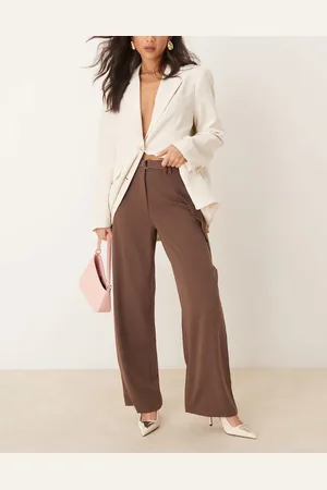 ASOS Tailored slinky wide leg trousers with wrap pleat detail in chocolate