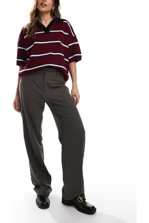 Pull&Bear High waist straight leg trousers in dark