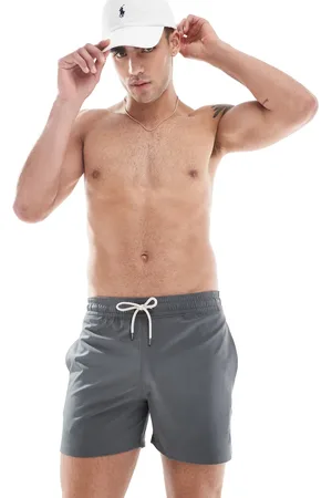 Ralph Lauren Traveler icon logo slim fit mid swim shorts in charcoal