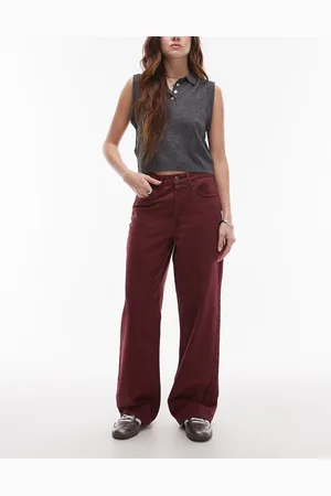 Topshop Mid rise loose fit straight jean in burgundy