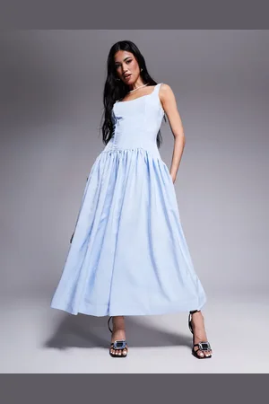 Rare Fashion London structured scoop neck dropped waist maxi dress in powder