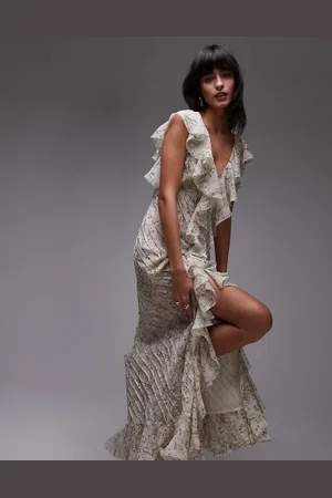 Topshop Premium ruffle pintuck gown in soft floral