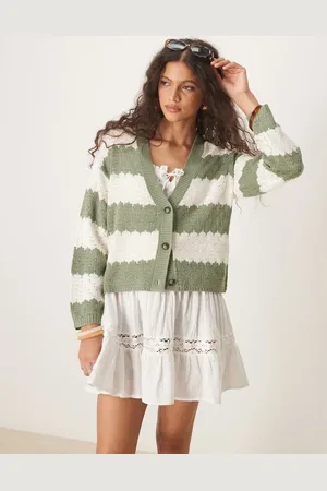 JDY Slouchy open knit cardigan in stripes