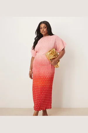 Never Fully Dressed Tilly off shoulder plisse midaxi dress in sunset ombre