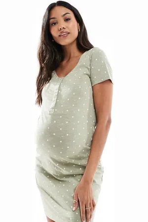 Mama;licious Mamalicious Maternity star print nightdress with nursing function in sage