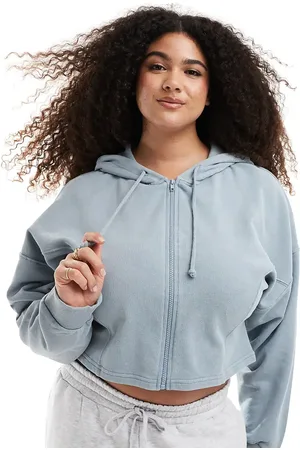 ASOS ASOS DESIGN Curve seam detail zip through hoodie in wash