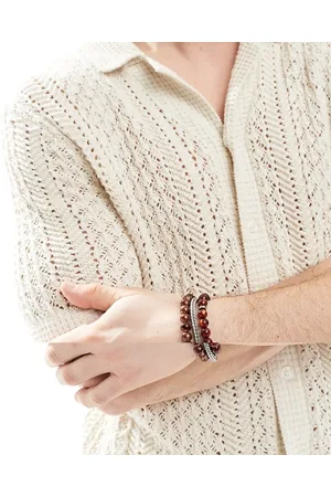 ASOS 3 pack beaded bracelet set with chain in burgundy tone