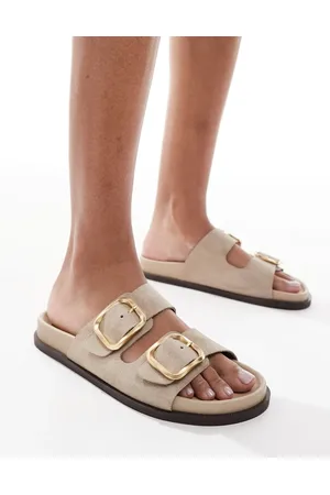 Schuh Tylee double buckle sandals in taupe suede