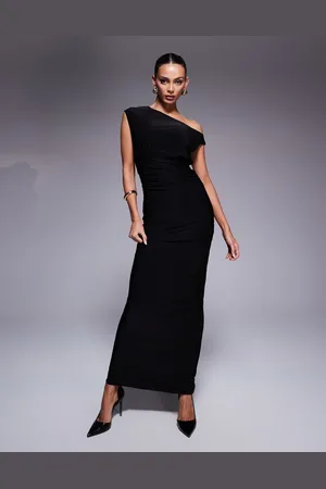 Fashionkilla Double sculpted slinky sleeveless asymmetric neck ruched bodycon maxi dress in