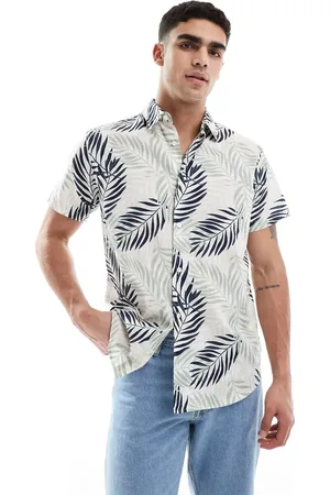 JJ Palm print short sleeved shirt in off