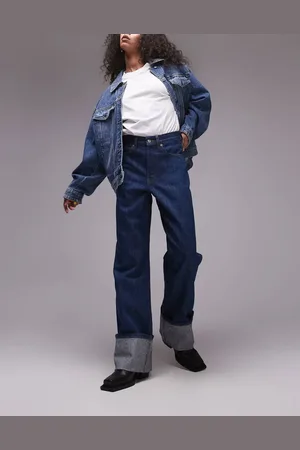 Topshop Selvedge high rise turn up jean in indigo