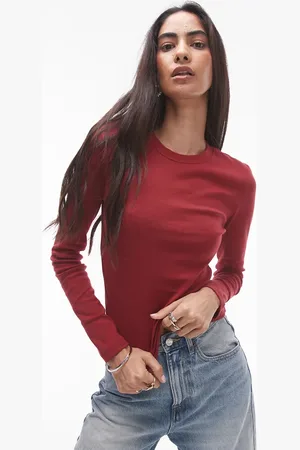 Topshop Long sleeve everyday tee in burgundy