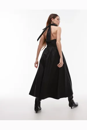 Nialaya Rio corset detail poplin midi dress in