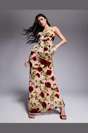 Rare Fashion London maxi skirt co-ord in beige rose print