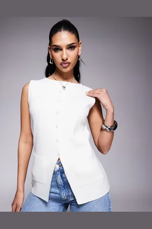 ASOS Compact structured waistcoat with pockets in ecru