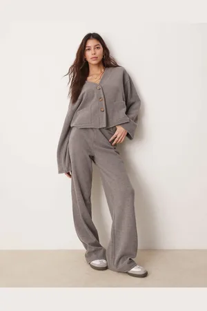 ASOS Soft touch wide leg co-ord trouser in charcoal marl