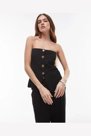 Nialaya Grainge linen button through bandeau co-ord top in
