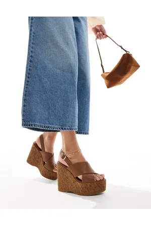 Schuh Valentina cross strap cork wedge heeled sandals in tan