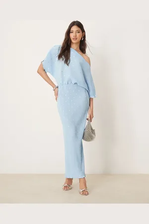 Never Fully Dressed Tilly off shoulder plisse midaxi dress in