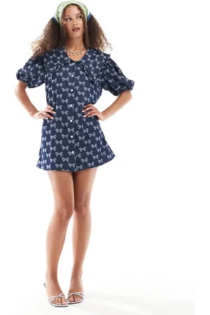 Sister Jane Bow embroidered mini dress in denim co-ord
