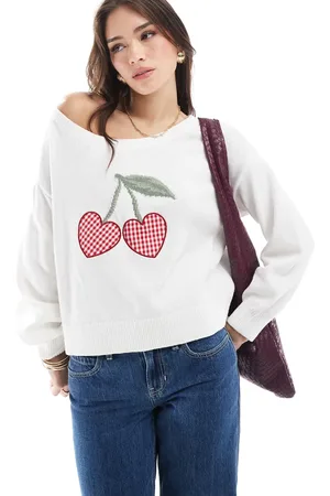 Hollister Off shoulder cherry motif jumper in