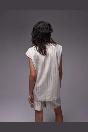 Topshop Stitch detail oversized waistcoat in ecru