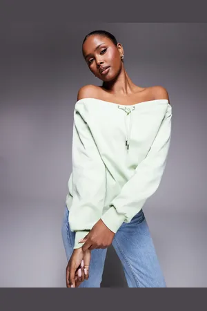 ASOS Interlock bardot sweatshirt with tie detail in pastel