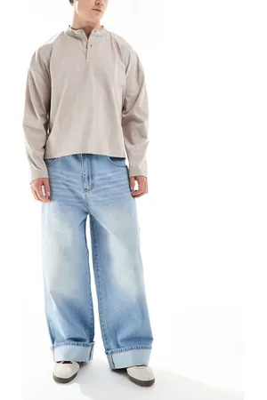 Pull&Bear Super baggy fit roll up jeans in light