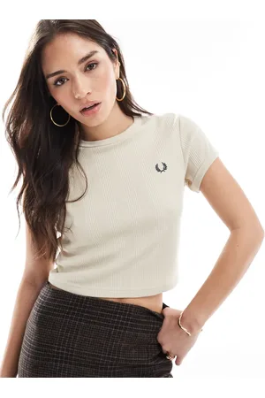 Fred Perry Cropped ribbed t-shirt in beige
