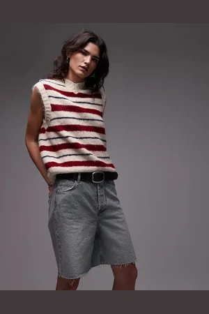 Topshop Wool blend high neck tank in red and pink stripe