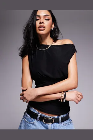 Fashionkilla Double sculpted slinky sleeveless asymmetric ruched neck top in