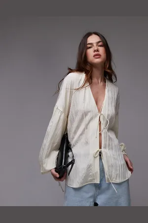 Topshop Tie front top in buttermilk