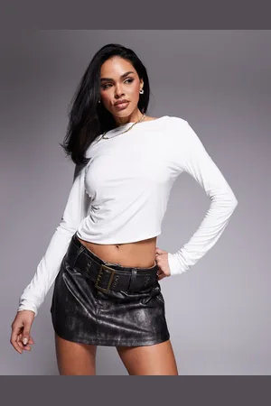 Fashionkilla Double sculpted slinky asymmetric shoulder long sleeve top in off