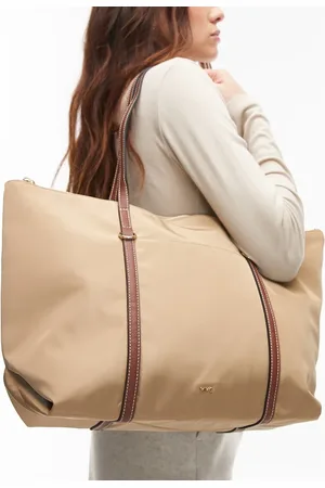 MANGO Classic tote bag with contrast handles in tan