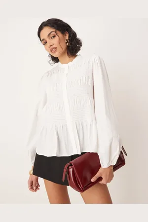 VILA Shirred blouson sleeve boho top in cream