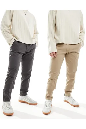 JACK & JONES 2 pack chinos in beige & dark grey
