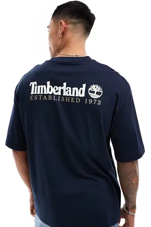 Timberland Large script logo back print oversized t-shirt in navy