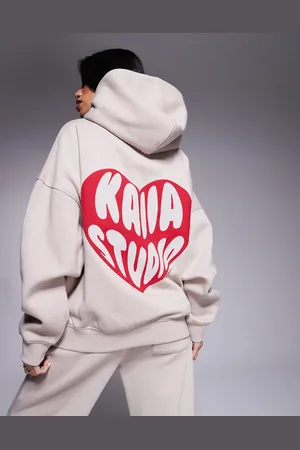 Kaiia Heart logo oversized hoodie co-ord in stone and red