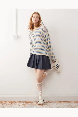 Weekday Kai v neck jumper in & off-white stripe