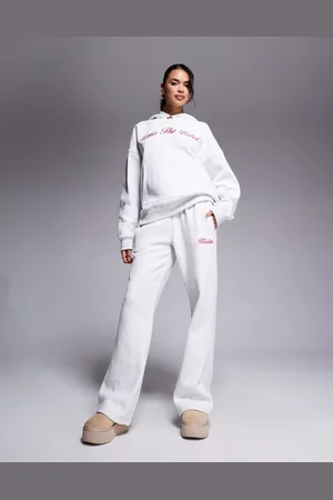 Kaiia Bow waistband detail wide leg embroidered logo jogger co-ord in