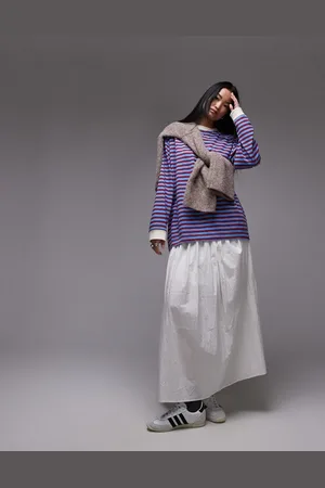 Topshop Stripe slouchy long sleeve crew in burgundy
