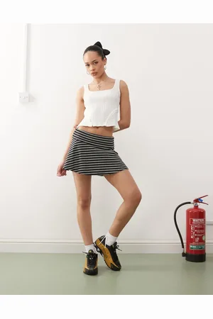 COLLUSION Fold over waistband stripe mini skirt