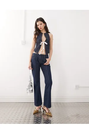 Lioness Denim low rise flared jeans co-ord in dark denim stripe