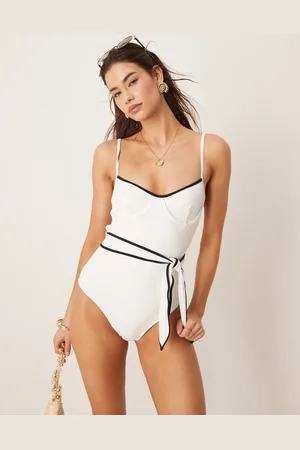 Free Society Tie front underwire swimsuit in off white and black