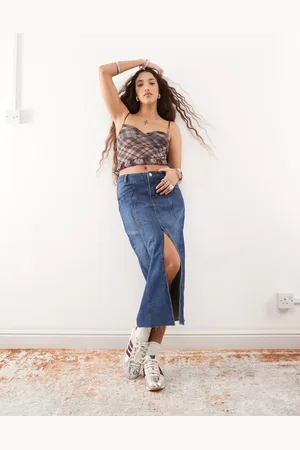 Noisy May A-line denim midi skirt in mid