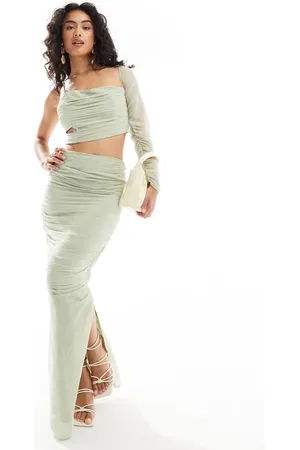 ASOS Chiffon ruffle maxi skirt co-ord in sage